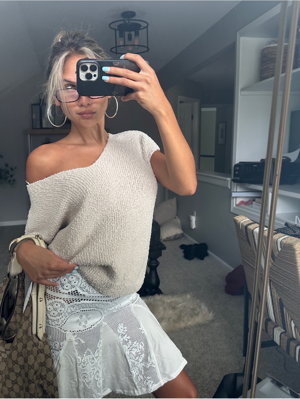 Off-Shoulder Cream Knit Women’s Sweater